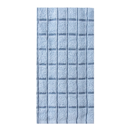 Ritz Cafe Solid Kitchen Towel Blue Ground/Blue Chambray Check, PK12 9860916